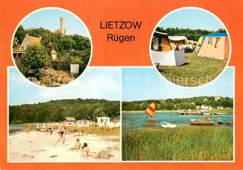 AK / Ansichtskarte Lietzow_Ruegen Teilansicht Zeltplatz Strand am Bodden Anlegestelle Lietzow Ruegen