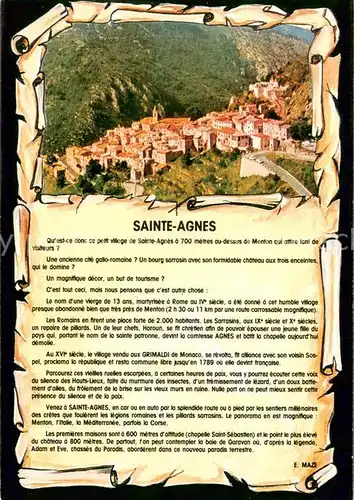 AK / Ansichtskarte Sainte Agnes_Nice Village du Littoral le plus haut d Europe Chronique Sainte Agnes Nice