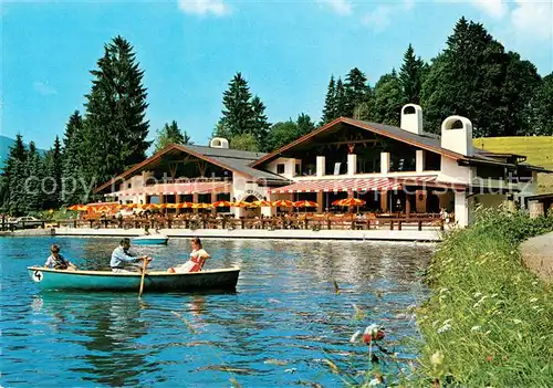 AK / Ansichtskarte Garmisch Partenkirchen Cafe Restaurant Riessersee am Fusse des Zugspitzmassives Huber Karte Nr. 10106 Garmisch Partenkirchen