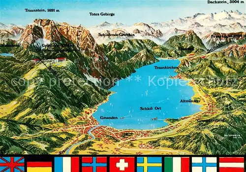 AK / Ansichtskarte Traunsee Panoramakarte Traunsee