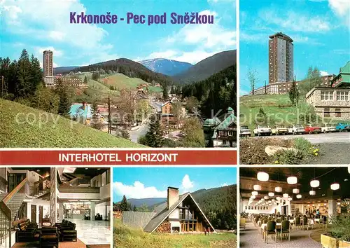 AK / Ansichtskarte Pec_pod_Snezkou Panorama Interhotel Horizont Vstupni hala Restaurace Kovarna Kaverna Pec_pod_Snezkou