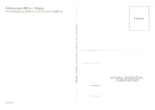 AK / Ansichtskarte Schwangau Ortspartie mit Koellespitze und Schlicke Schwangau