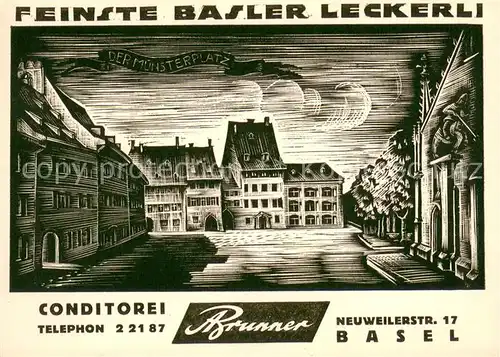 AK / Ansichtskarte Basel_BS Conditorei Brunner Muensterplatz Zeichnung Basel_BS