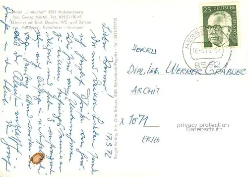 AK / Ansichtskarte Hubmersberg Hotel Pension Lindenhof Gastraeume Terrasse Hubmersberg