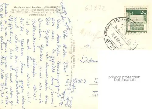 AK / Ansichtskarte Heimbuchenthal Gasthaus Pension Heimatenhof Gastraum Rotwild Heimbuchenthal