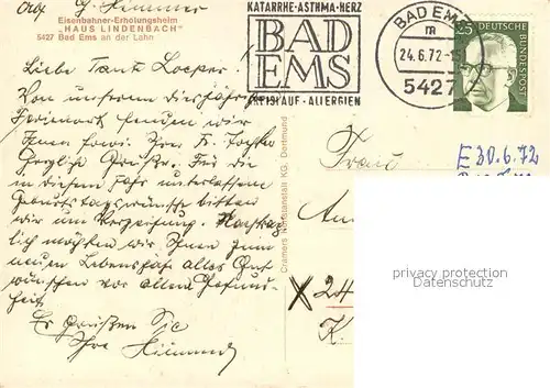 AK / Ansichtskarte Bad_Ems Eisenbahner Erholungsheim Haus Lindenbach Bad_Ems