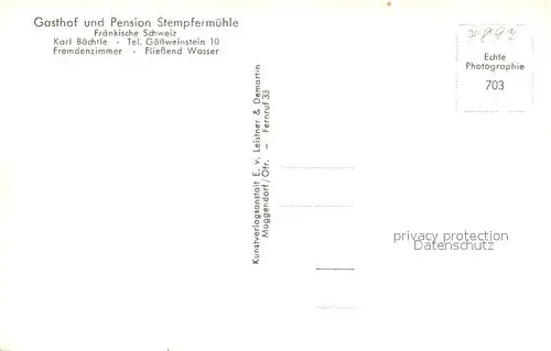 AK / Ansichtskarte Goessweinstein Gasthof Pension Stempfermuehle Ortsblick Sachsenmuehle Tuechersfeld Behringermuehle Pottenstein Goessweinstein