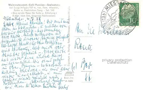 AK / Ansichtskarte Seeg Weinrestaurant Pension Seeleuten Gastraum Seepartie Panorama Seeg