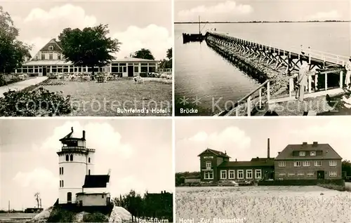 AK / Ansichtskarte Krautsand Buhrfeinds Hotel Seebruecke Leuchtturm Hotel Zur Elbaussicht Krautsand