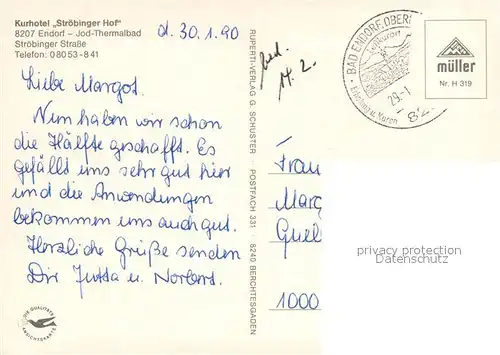 AK / Ansichtskarte Bad_Endorf Kurhotel Stroebinger Hof Restaurant Ortsansicht mit Kirche Alpenblick Bad_Endorf