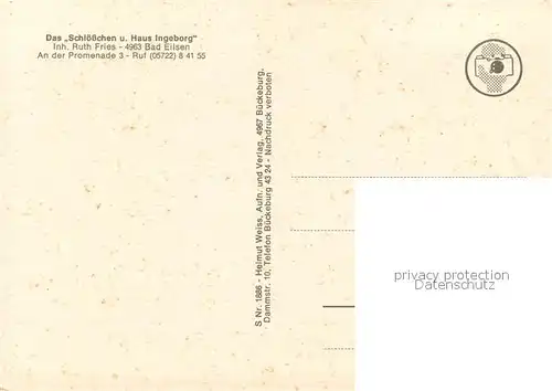 AK / Ansichtskarte Bad_Eilsen Das Schloesschen und Haus Ingeborg Garten Rosenbeet Bad_Eilsen