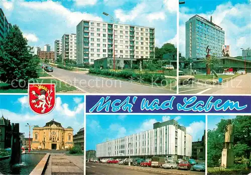 AK / Ansichtskarte Usti_nad_Labem Wohnsiedlung Hochhaeuser Interhotel Theater Kaufhaus Denkmal Usti_nad_Labem