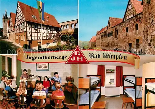 AK / Ansichtskarte Bad_Wimpfen Jugendherberge Aufenthaltsraum Musikgruppe Schlafraum Stadtmauer Fachwerkhaus Bad_Wimpfen