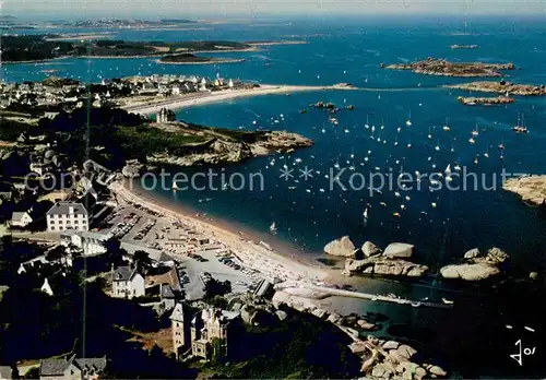 AK / Ansichtskarte Tregastel La plage de Coz Pors et la greve blanche vue aerienne Tregastel