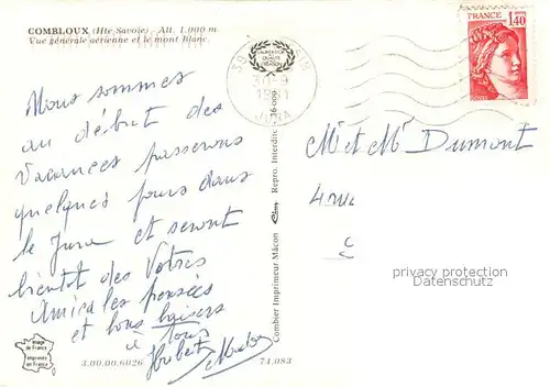 AK / Ansichtskarte Combloux Vue aerienne et le Mont Blanc Alpes Combloux