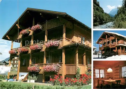 AK / Ansichtskarte Schoppernau_Vorarlberg Gaestehaus Pension Monika Moosbrugger Landschaftspanorama Alpen Bergbach Schoppernau Vorarlberg