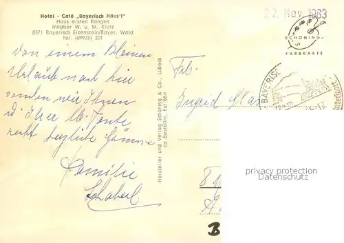 AK / Ansichtskarte Bayerisch_Eisenstein Hotel Cafe Bayerisch Haeusl Bayerisch_Eisenstein