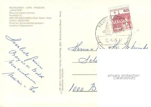 AK / Ansichtskarte Neureichenau Restaurant Cafe Pension Haus Rita Neureichenau