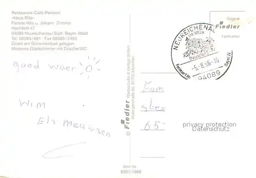 AK / Ansichtskarte Neureichenau Restaurant Cafe Pension Haus Rita Gaststube Langlaufloipe Panorama Neureichenau