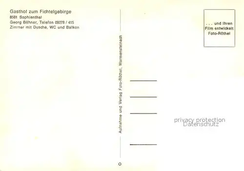 AK / Ansichtskarte Sophienthal_Oberfranken Gasthof Zum Fichtelgebirge Panorama Sophienthal Oberfranken