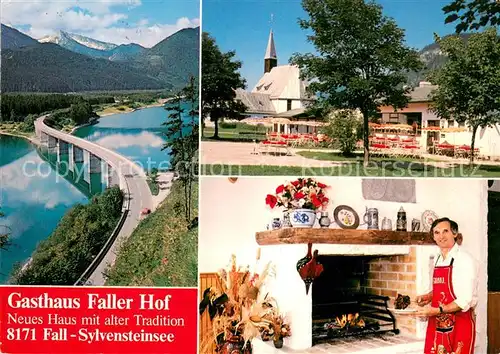 AK / Ansichtskarte Sylvensteinsee_Lenggries Gasthaus Fallerhof Kaminzimmer Terrasse Sylvensteinsee_Lenggries