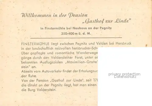 AK / Ansichtskarte Finstermuehle_Pegnitz Gasthof Pension Zur Linde Finstermuehle_Pegnitz