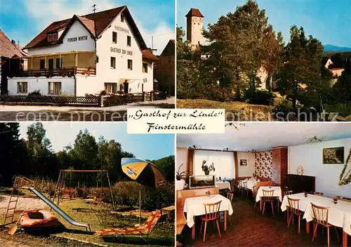 AK / Ansichtskarte Finstermuehle_Pegnitz Gasthof zur Linde Gaststube Spielplatz Turm Finstermuehle_Pegnitz