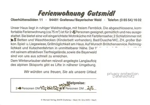 AK / Ansichtskarte Grafenau_Niederbayern Ferienwohnung Gutsmidl Oberhuettensoelden Terrasse Zimmer Kueche Grafenau Niederbayern