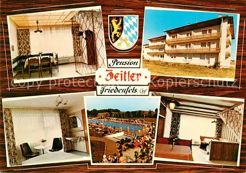AK / Ansichtskarte Friedenfels Hotel Schloss Schenke Pension Zeitler Gastraeume Freibad Friedenfels