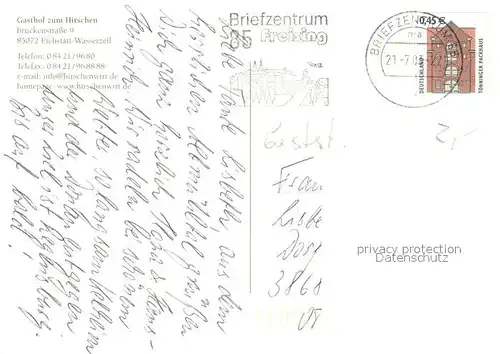 AK / Ansichtskarte Wasserzell_Eichstaett Gasthof zum Hirschen Wasserzell_Eichstaett