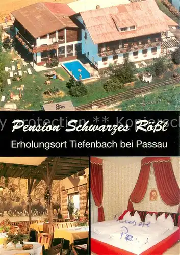 AK / Ansichtskarte Tiefenbach_Passau Fliegeraufnahme Pension Schwarzes Roessl Gaststube Zimmer Tiefenbach Passau