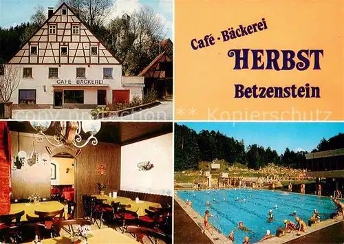 AK / Ansichtskarte Betzenstein Richard Herbst Cafe Baeckerei Gaststube Freibad Betzenstein