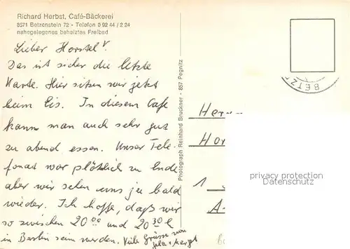AK / Ansichtskarte Betzenstein Richard Herbst Cafe Baeckerei Gaststube Freibad Betzenstein