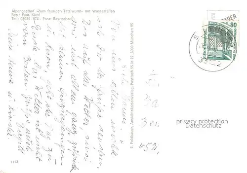 AK / Ansichtskarte Bayrischzell Alpengasthof Zum feurigen Tatzelwurm mit Wasserfaellen Bayrischzell