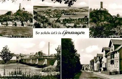 AK / Ansichtskarte Gensungen Panorama Felsburg Altenburg Bruecke Partie an der Eder Haeuserpartie Gensungen