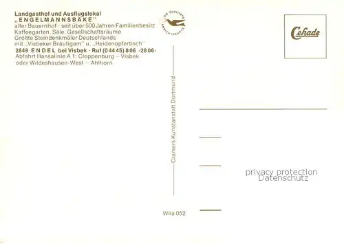 AK / Ansichtskarte Endel_Vechta Landgasthof Ausflugslokal Engelmannsbaeke Kaffeegarten Kamin Saal Endel Vechta