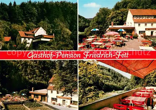 AK / Ansichtskarte Schlehenmuehle_Egloffstein Gasthof Pension Friedrich Fett Restaurant Terrasse 