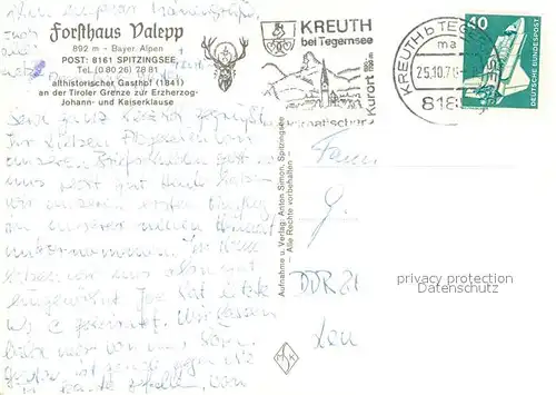 AK / Ansichtskarte Spitzingsee Althistorischer Gasthof Forsthaus Valepp im Herbst und im Winter Spitzingsee