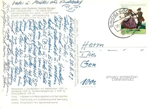 AK / Ansichtskarte Sindelsdorf Panorama Gasthof und Metzgerei zur Post Gaststube Kirche  Sindelsdorf