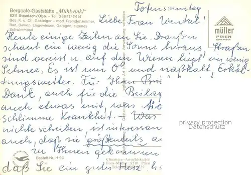AK / Ansichtskarte Staudach_Oberbayern Bergcafe Gaststaette Muehlwinkl Staudach Oberbayern