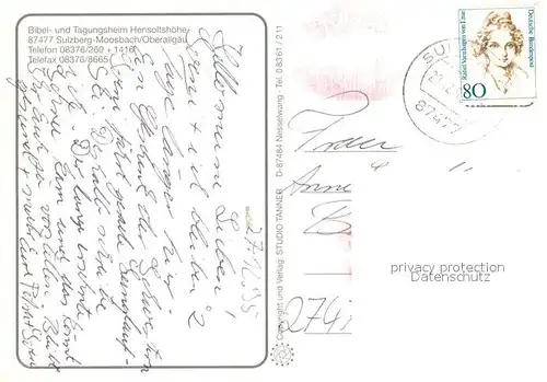 AK / Ansichtskarte Moosbach_Sulzberg Bibel  und Tagungsheim Hensoltshoehe Speisesaal Alpenblick 