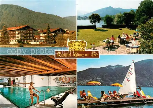 AK / Ansichtskarte Bad_Wiessee Kurhotel Lederer am See Hallenbad Terrasse Badesteg Tegernsee Alpen Bad_Wiessee