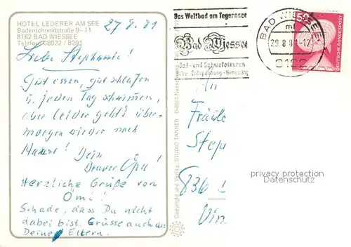 AK / Ansichtskarte Bad_Wiessee Kurhotel Lederer am See Hallenbad Terrasse Badesteg Tegernsee Alpen Bad_Wiessee