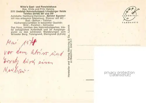 AK / Ansichtskarte Undeloh Witte s Gast  und Pensionshaus Naturschutzpark Lueneburger Heide Undeloh