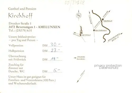 AK / Ansichtskarte Amelunxen Gasthof Pension Kirchhoff Gastraum Garten Ortsansicht mit Kirche Amelunxen