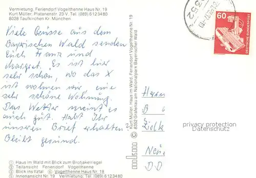 AK / Ansichtskarte Taufkirchen_Muenchen Feriendorf Vogelthenne Haus im Wald Ortsansicht mit Kirche Ilztal Taufkirchen Muenchen