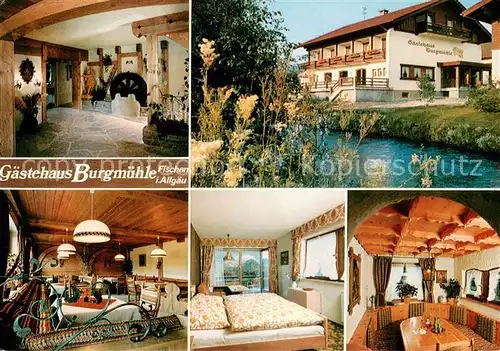 AK / Ansichtskarte Fischen_Allgaeu Gaestehaus Burgmuehle Halle Restaurant Fremdenzimmer Partie am Wasser Fischen Allgaeu