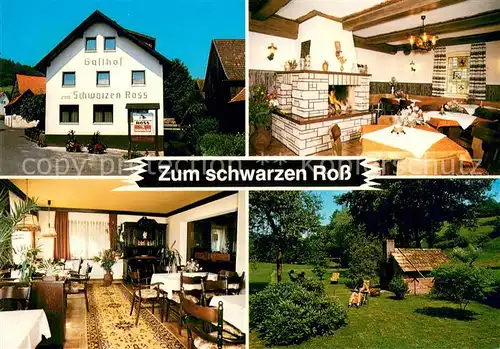 AK / Ansichtskarte Eckarts_Bad_Brueckenau Gasthof Pension Zum schwarzen Ross Restaurant Kaminzimmer Garten 