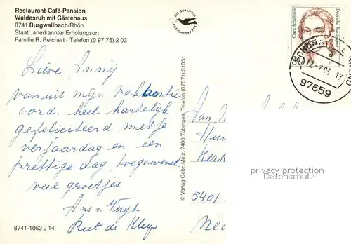 AK / Ansichtskarte Burgwallbach Restaurant Cafe Pension Waldesruh Gaestehaus Terrasse Burgwallbach