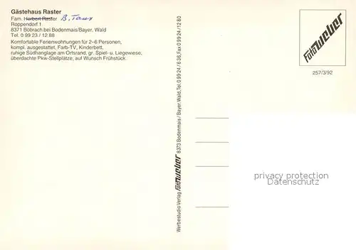 AK / Ansichtskarte Boebrach Gaestehaus Raster Ferienwohnungen Panorama Bayerischer Wald Boebrach